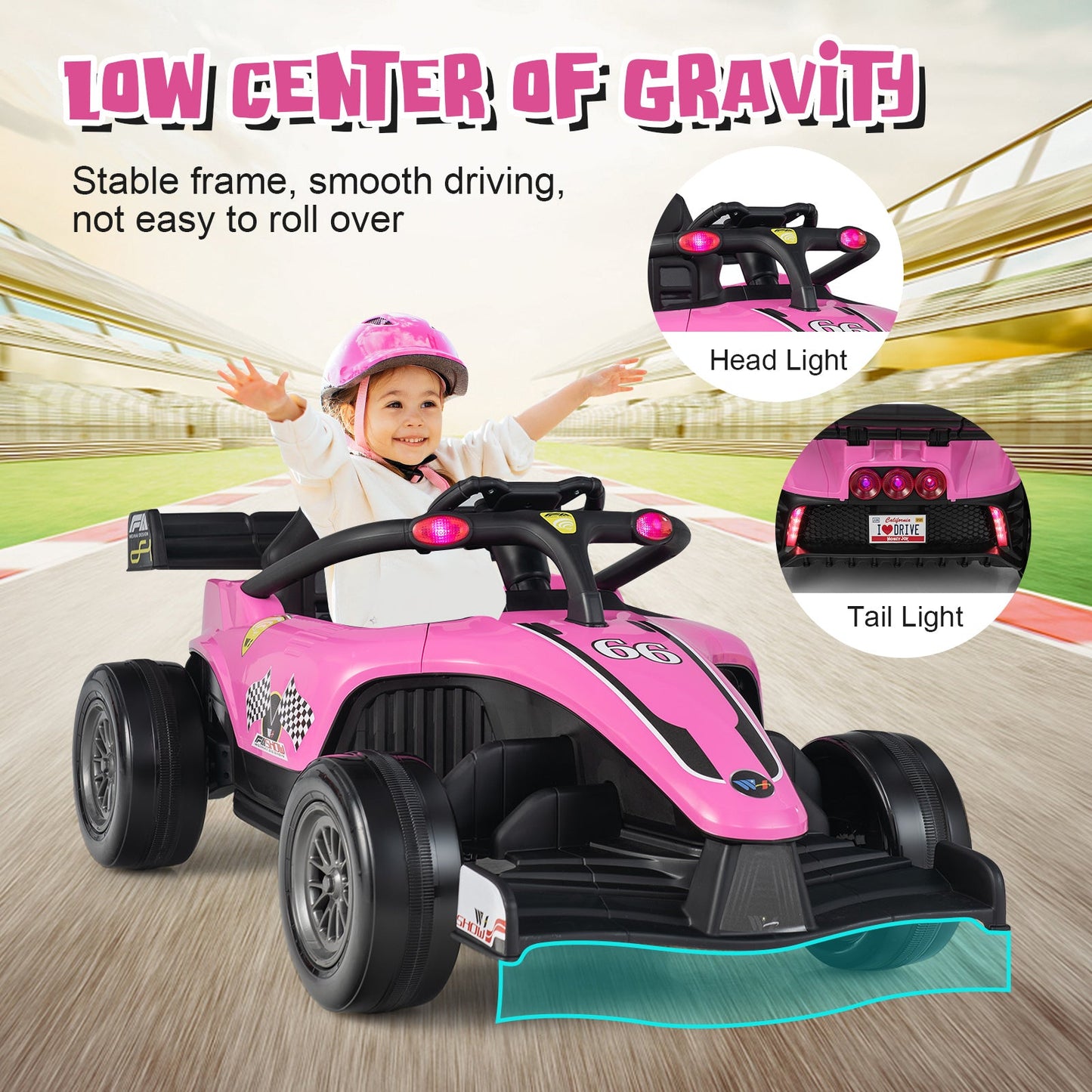 12V Kids Electric Formula Racing Car with Remote Control - Pink