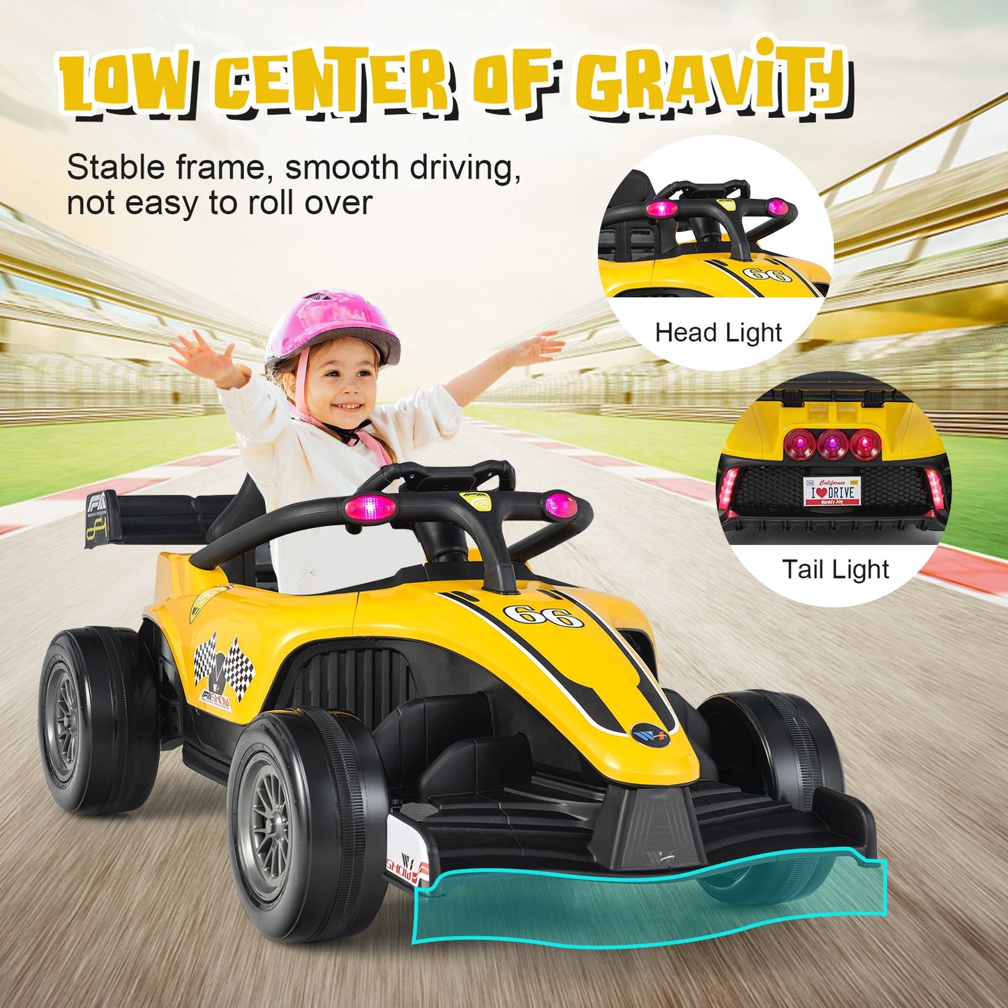 12V Kids Electric Formula Racing Car with Remote Control - Yellow