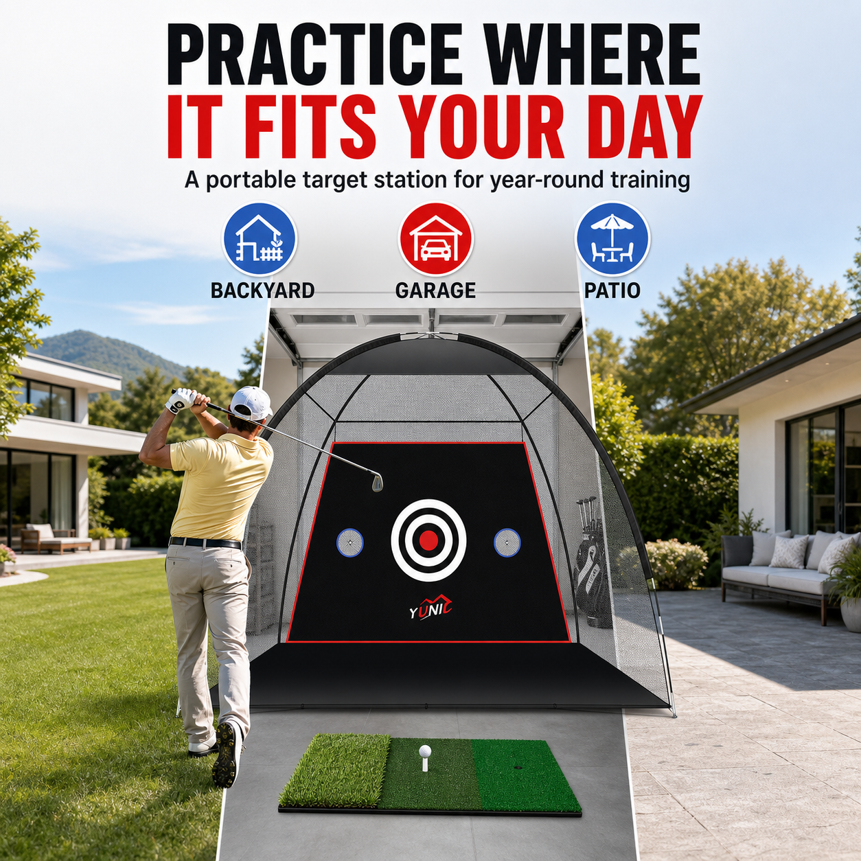 Filet d'entraînement de golf 3 m x 2,1 m - Modèle de tente portable