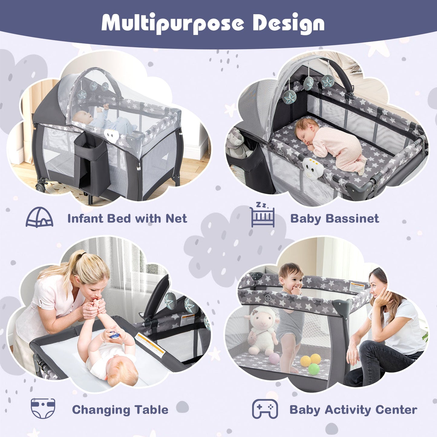 4-in-1 Portable Baby Nursery Center - Gray