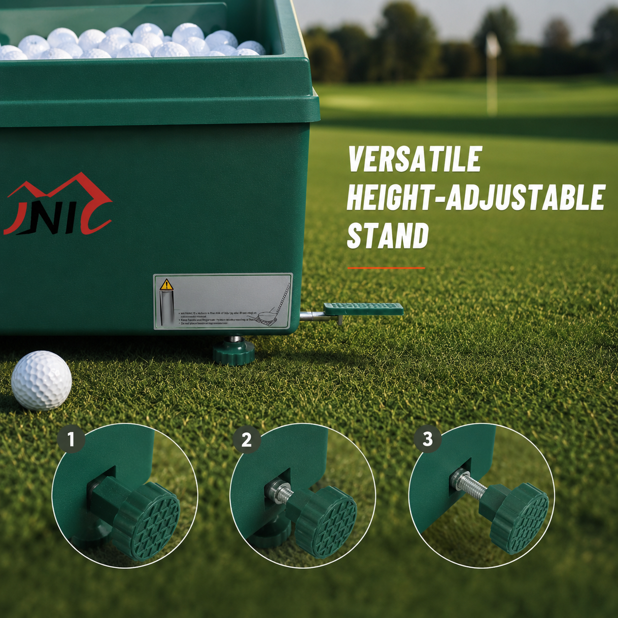 Dispensador automático de pelotas de golf con altura ajustable y almacenamiento