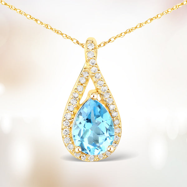 0.89 Carat Swiss Blue Topaz & Diamond 14K Gold Pendant