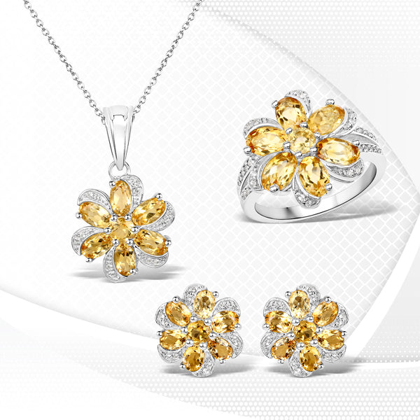 Conjunto de Joyería de Citrino de 7.92 Quilates y Topacio Blanco en Plata Esterlina