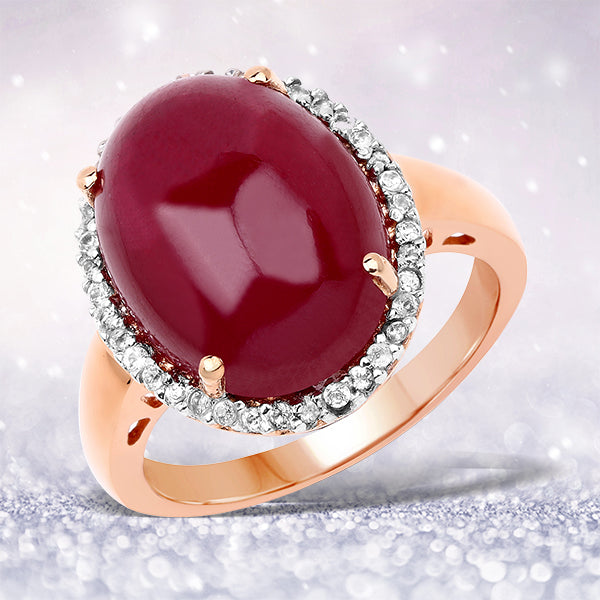Bague cocktail en or rose 14K plaqué avec rubis et topaze blanche