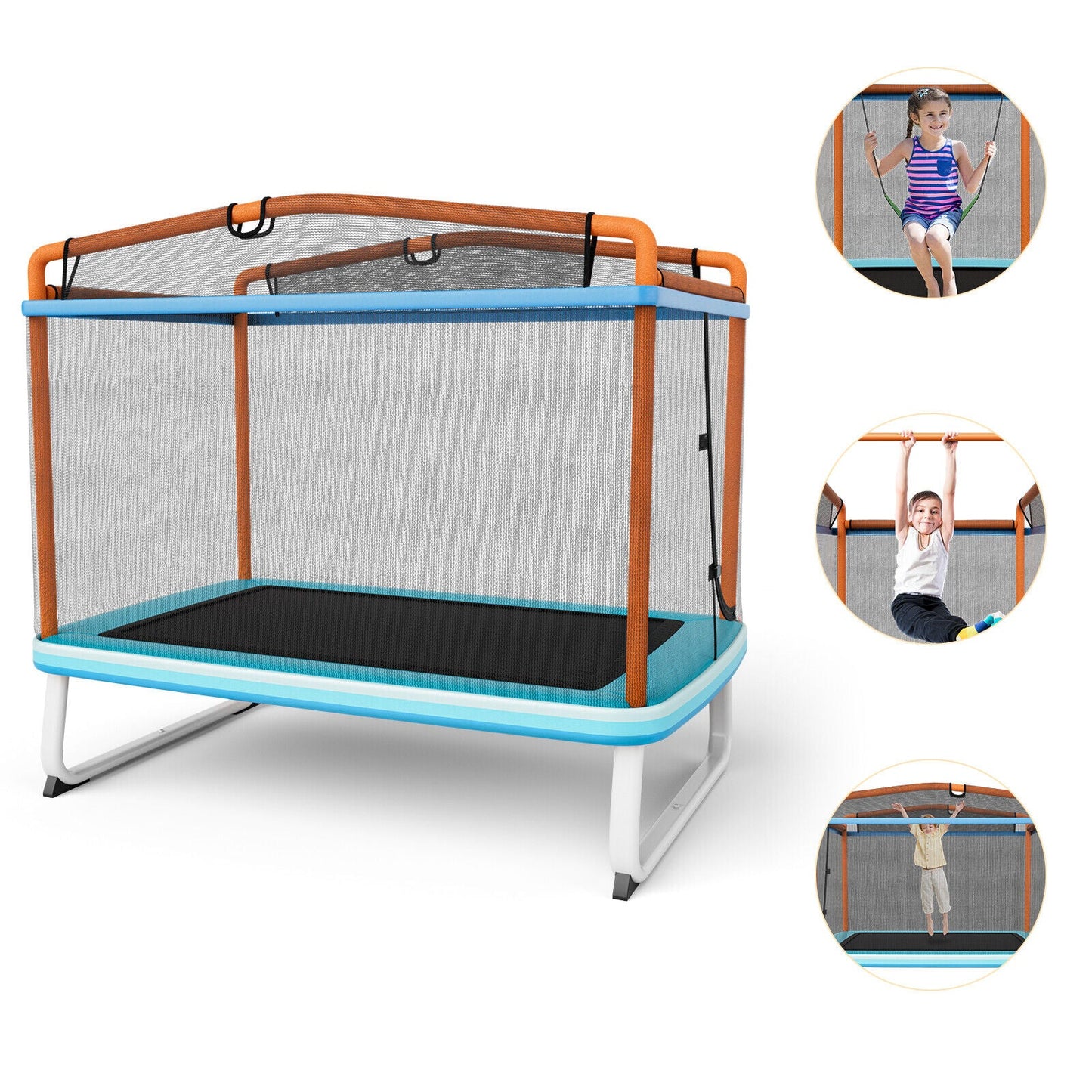 Trampolín Rectangular de 6 Pies con Barra de Columpio y Red de Seguridad - Naranja
