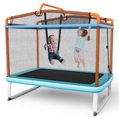 6 Feet Rectangle Trampoline with Swing Bar and Safety Net - Orange