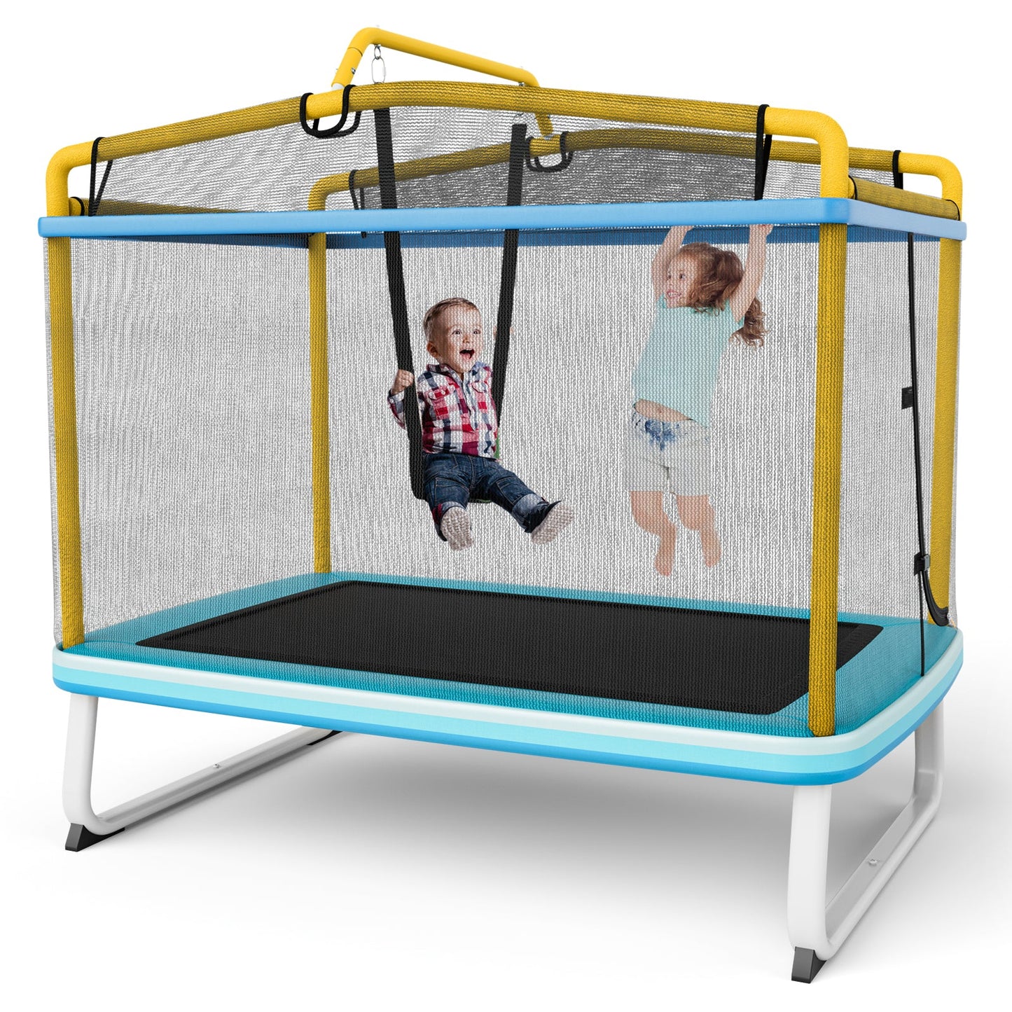 Trampoline Rectangulaire de 6 Pieds avec Barre de Balancement et Filet de Sécurité - Jaune