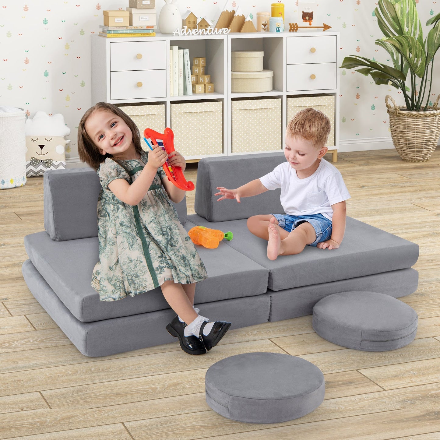 Juego de Sofá Modular para Niños de 6 Piezas - Gris