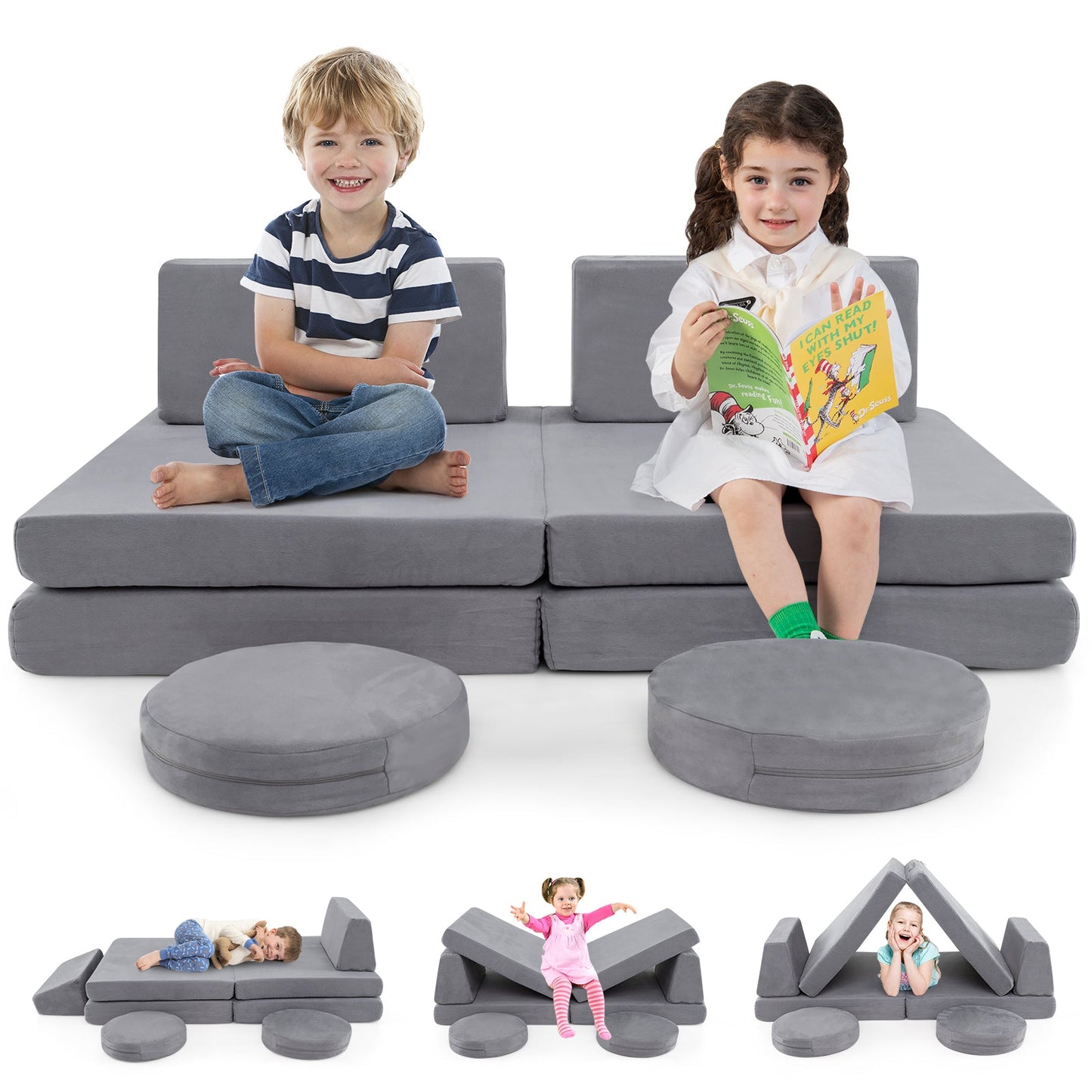 Juego de Sofá Modular para Niños de 6 Piezas - Gris