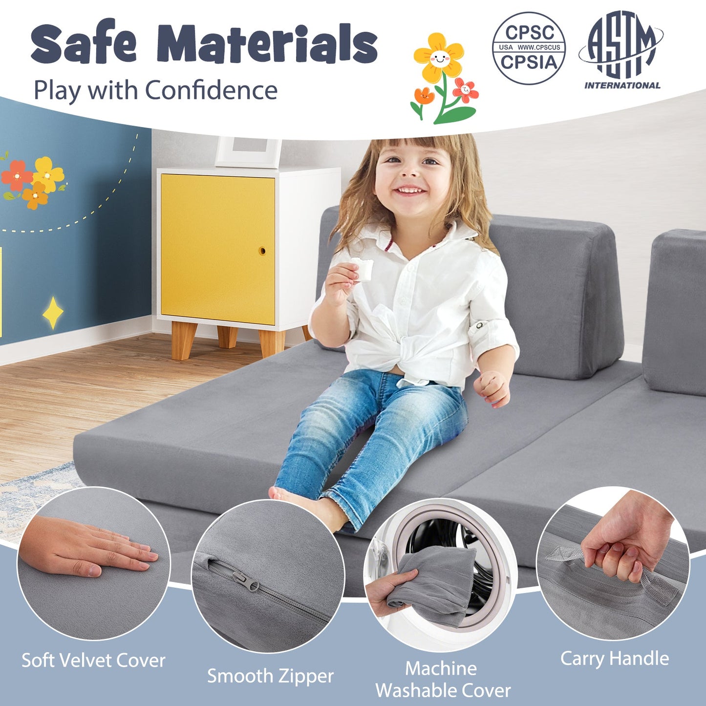 Juego de Sofá Modular para Niños de 6 Piezas - Gris