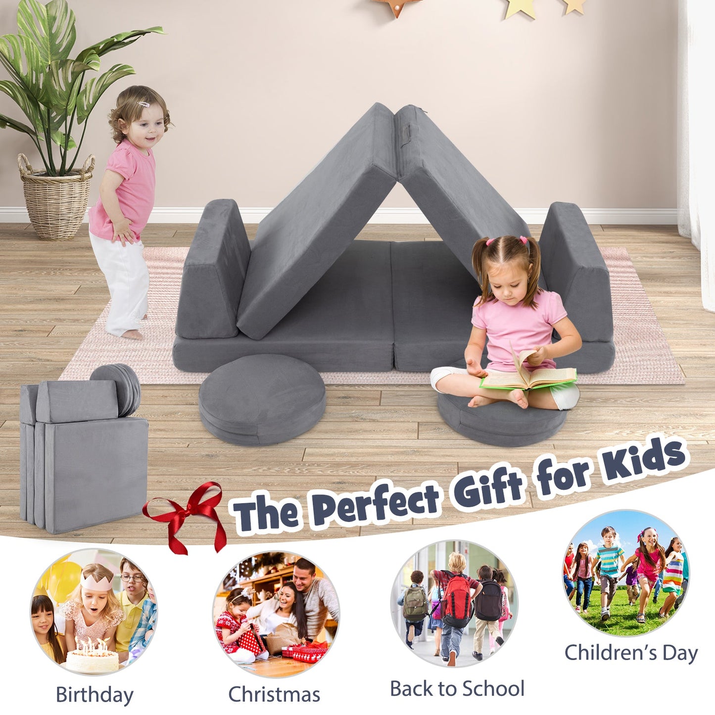 Juego de Sofá Modular para Niños de 6 Piezas - Gris