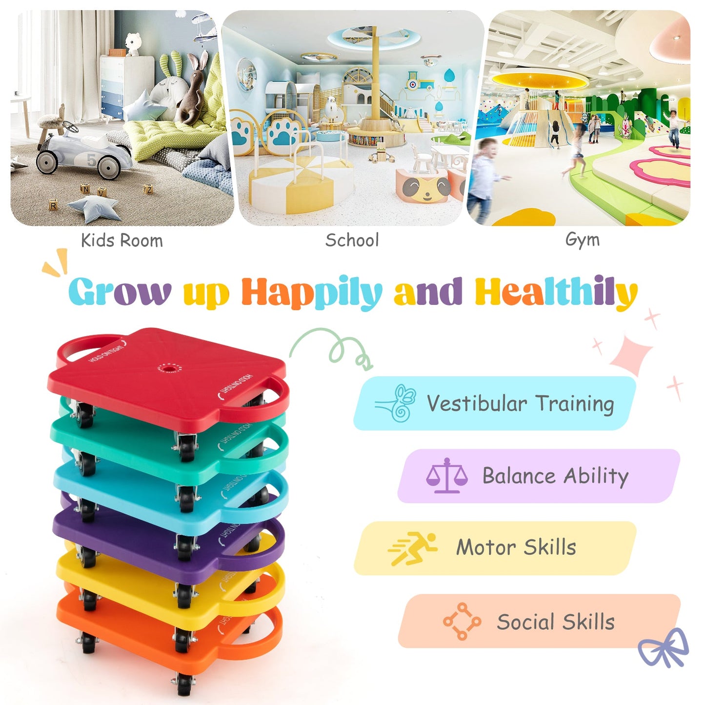 4/6-Pack Kids Scooter Board with Handles and Non-Marring Casters