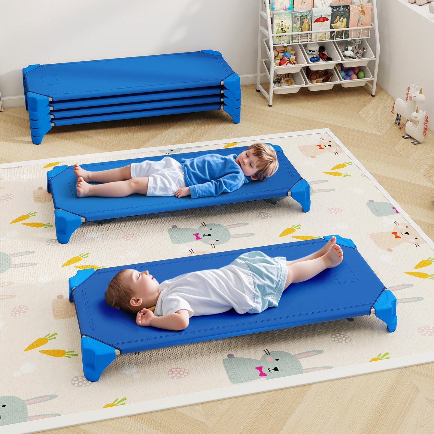 Camas apilables portátiles para guarderías - Paquete de 6 para niños - Azul
