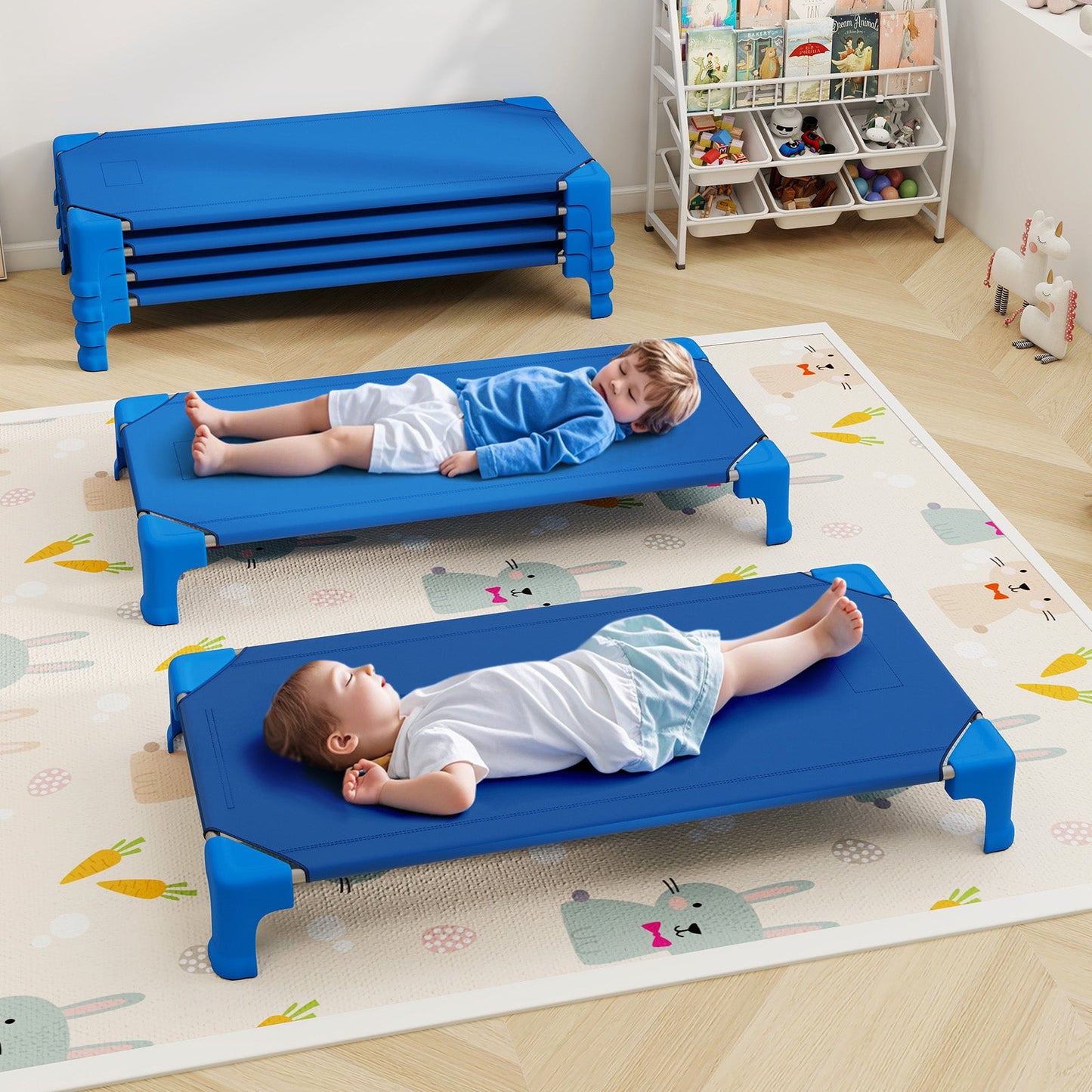 Camas apilables portátiles para guarderías - Azul