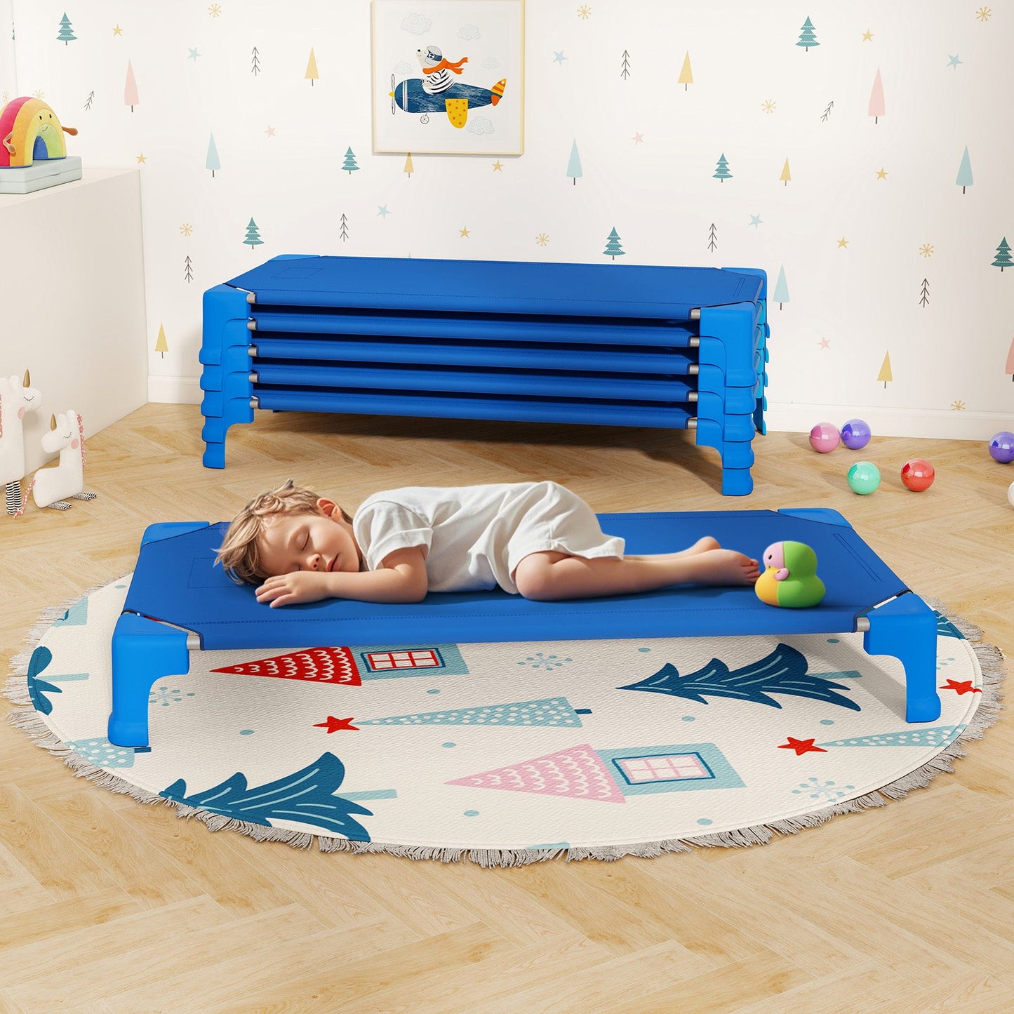 Camas apilables portátiles para guarderías - Azul