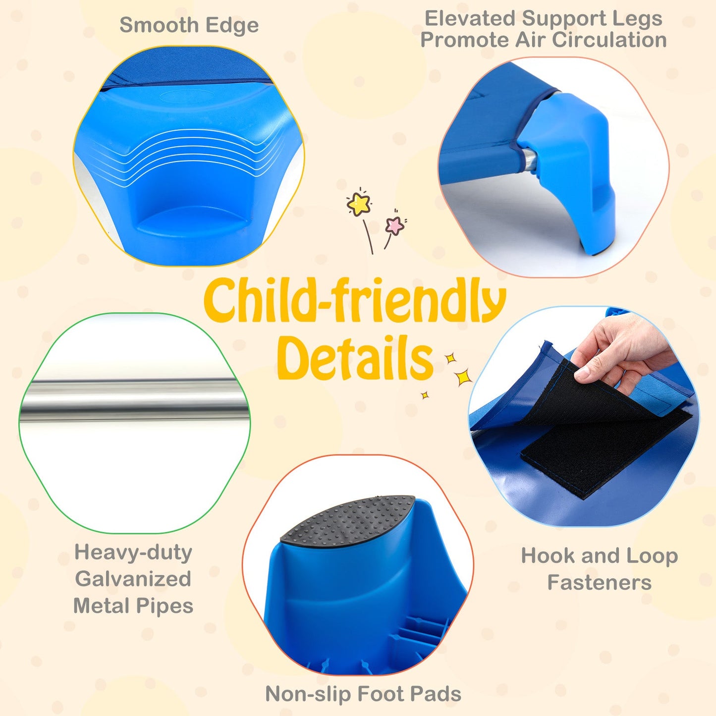 Camas apilables portátiles para guarderías - Paquete de 6 para niños - Azul
