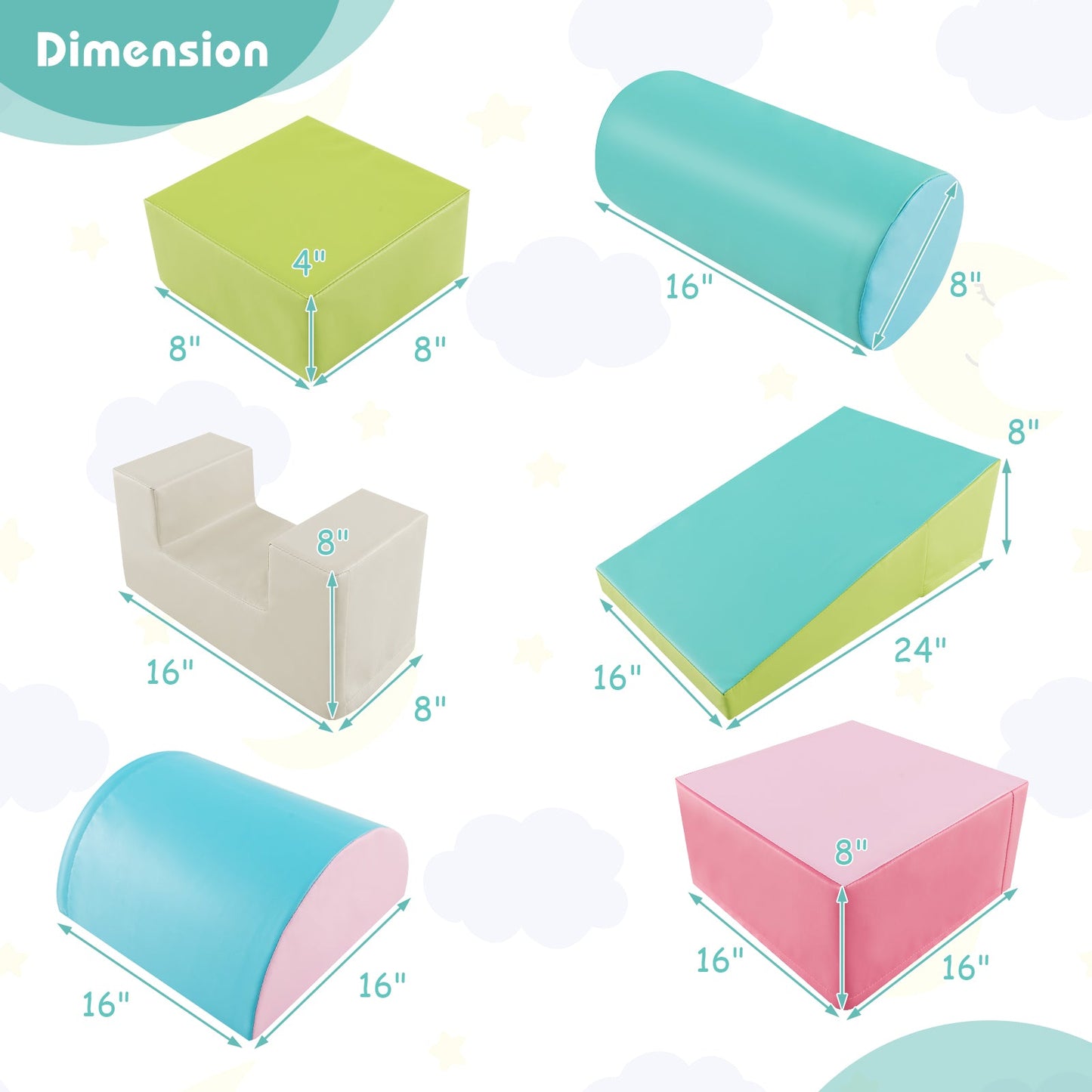 Juego de bloques de escalada de espuma de 6 piezas - Diversión en actividades interiores