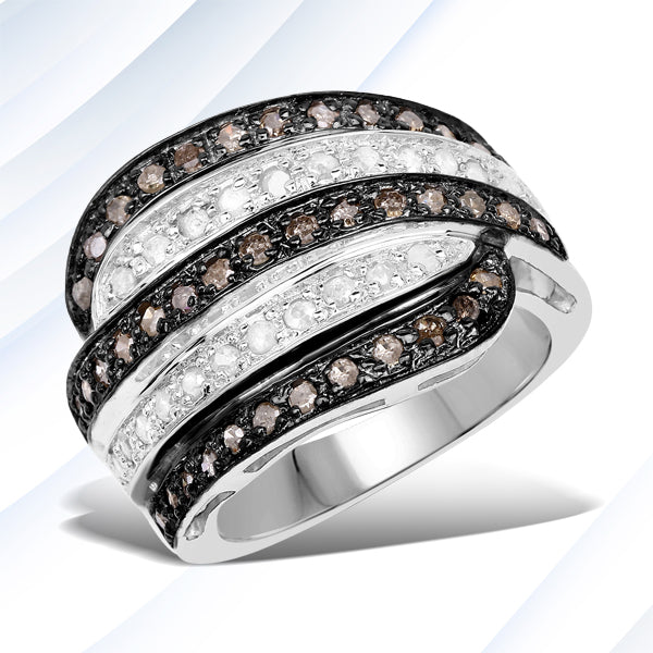 0.80 Carat Brown and White Diamond Sterling Silver Engagement Ring