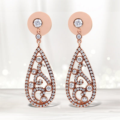 Pendientes Colgantes de Diamante en Forma de Gota de Oro Rosa de 18K