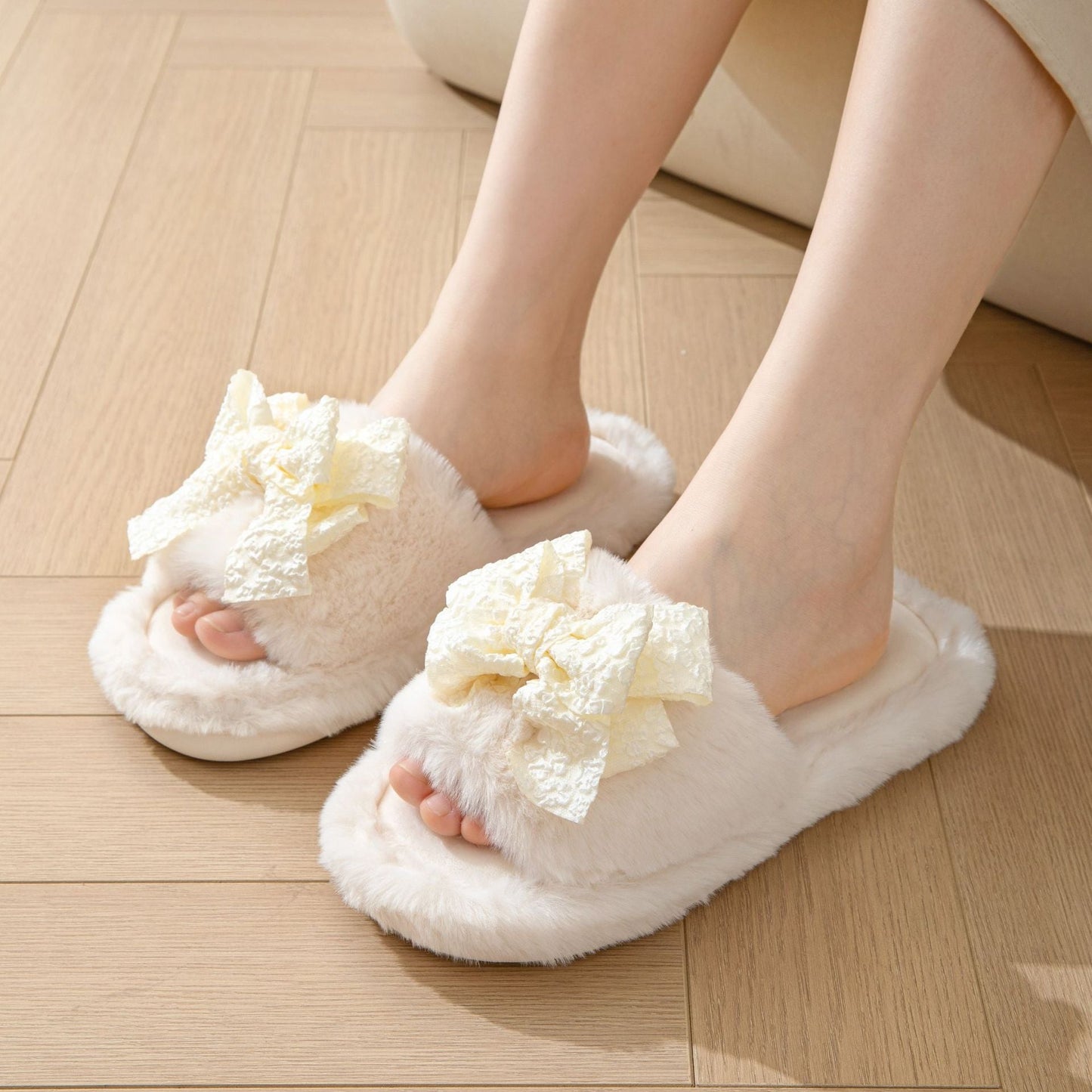 Zapatillas de casa de felpa acogedoras para mujer con memoria de forma