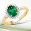 Bague de fiançailles en or jaune 14K avec émeraude zambienne de 1,34 carat et diamants