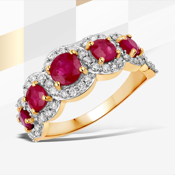 1.99 Carat Ruby and Diamond 14K Yellow Gold Engagement Ring