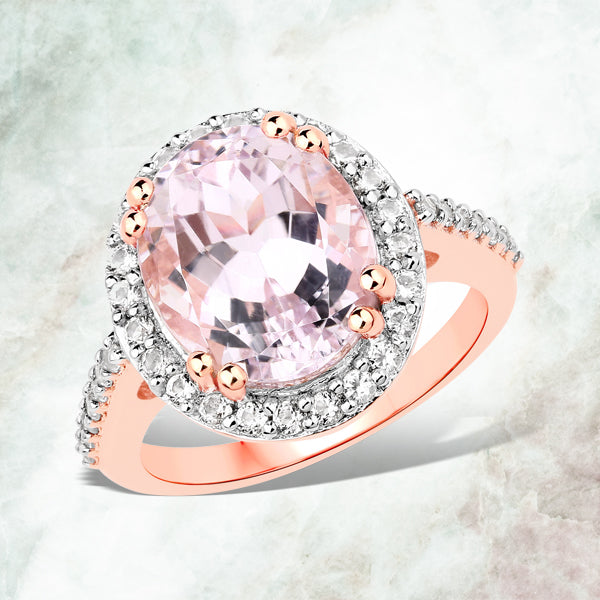 6.94 Carat Kunzite & White Topaz Sterling Silver Engagement Ring