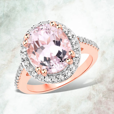 6.94 Carat Kunzite & White Topaz Sterling Silver Engagement Ring
