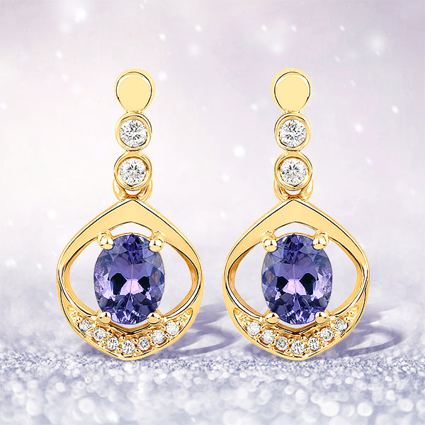 Boucles d'oreilles en or jaune 14K avec tanzanite et diamant de 0,76 carat