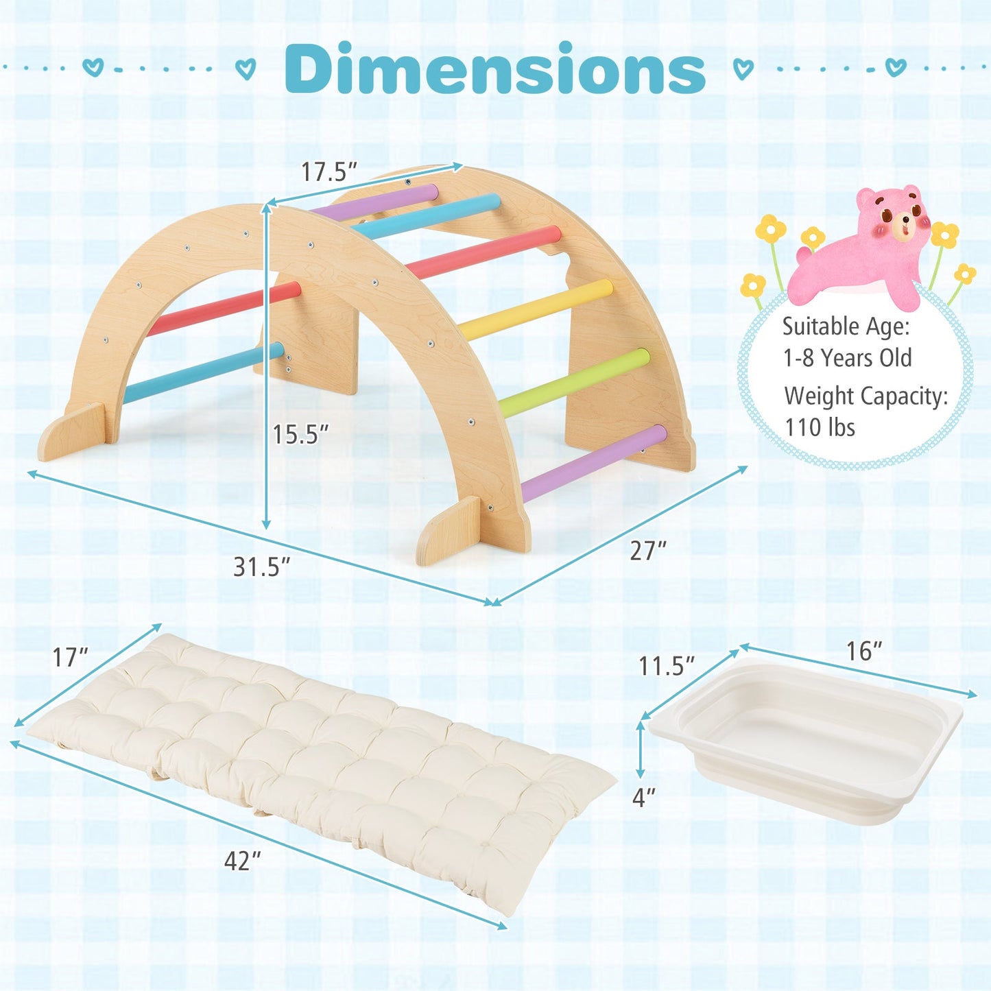6 in 1 Kids Climbing Arch Playset with Removable Cushion - Multicolor