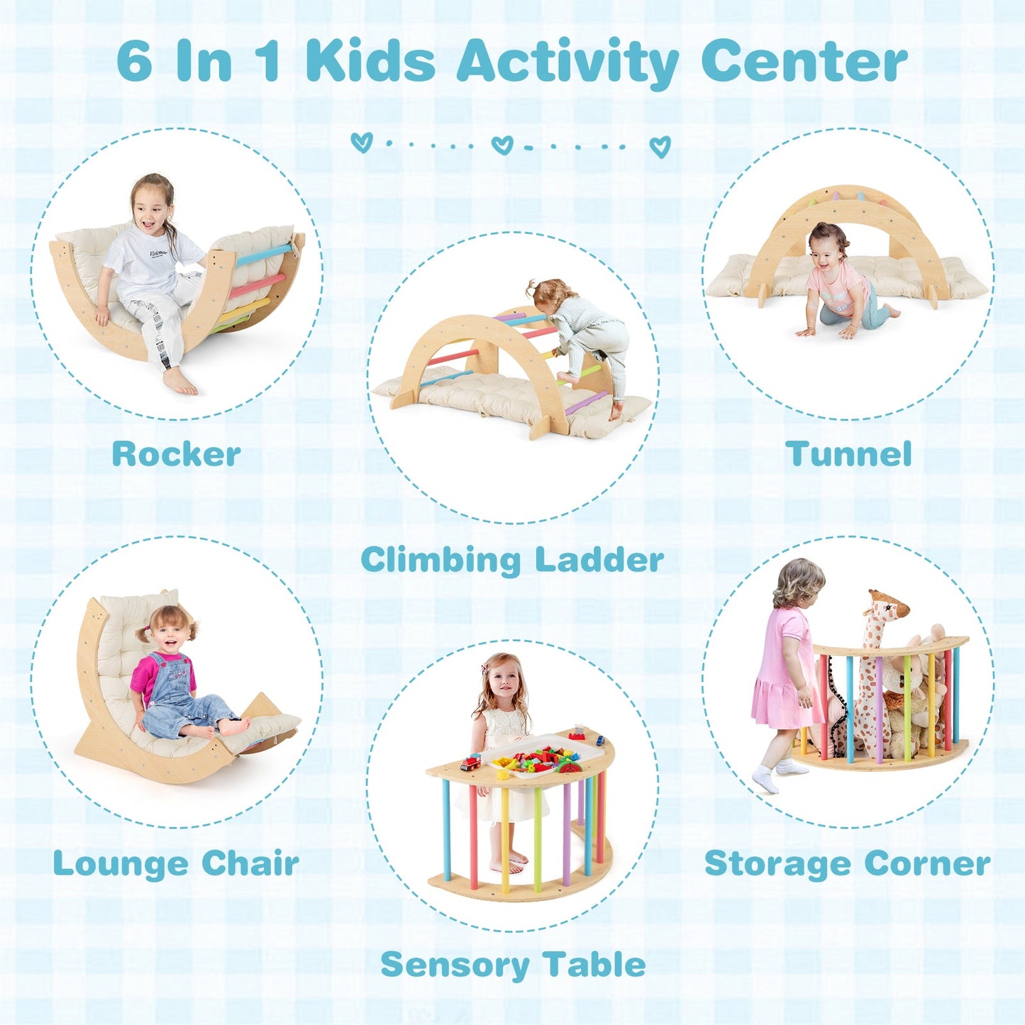 6 in 1 Kids Climbing Arch Playset with Removable Cushion - Multicolor