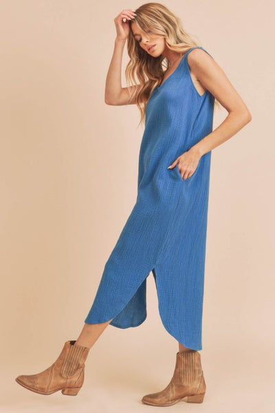 Stylish Round Neck Midi Tank Dress with Pockets for Women
