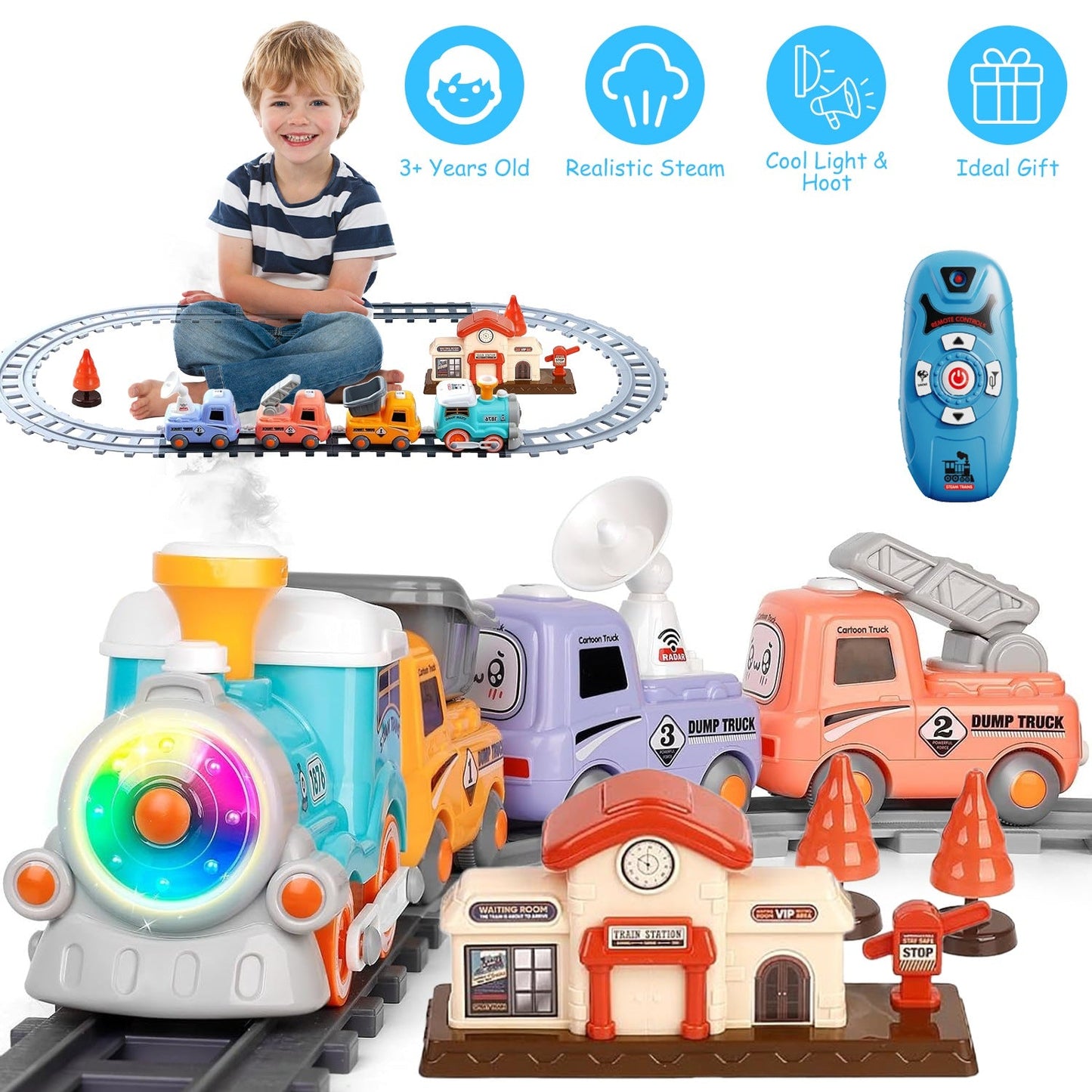 Electric Train Set with Remote Control and Realistic Features