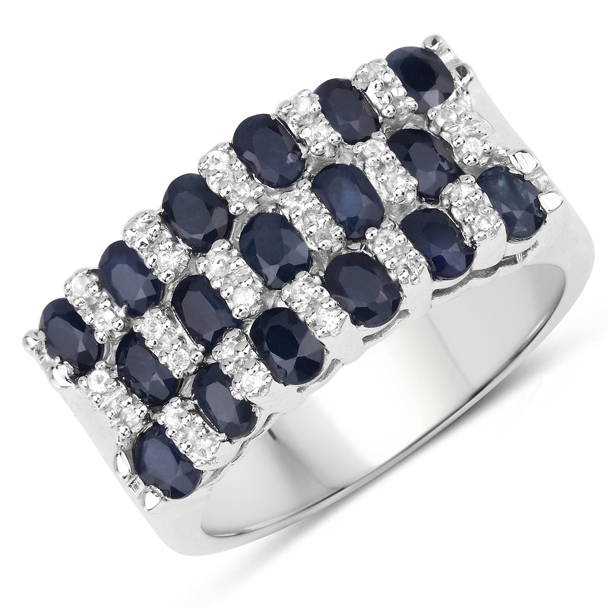 3.66 Carat Blue Sapphire & White Topaz Sterling Silver Ring