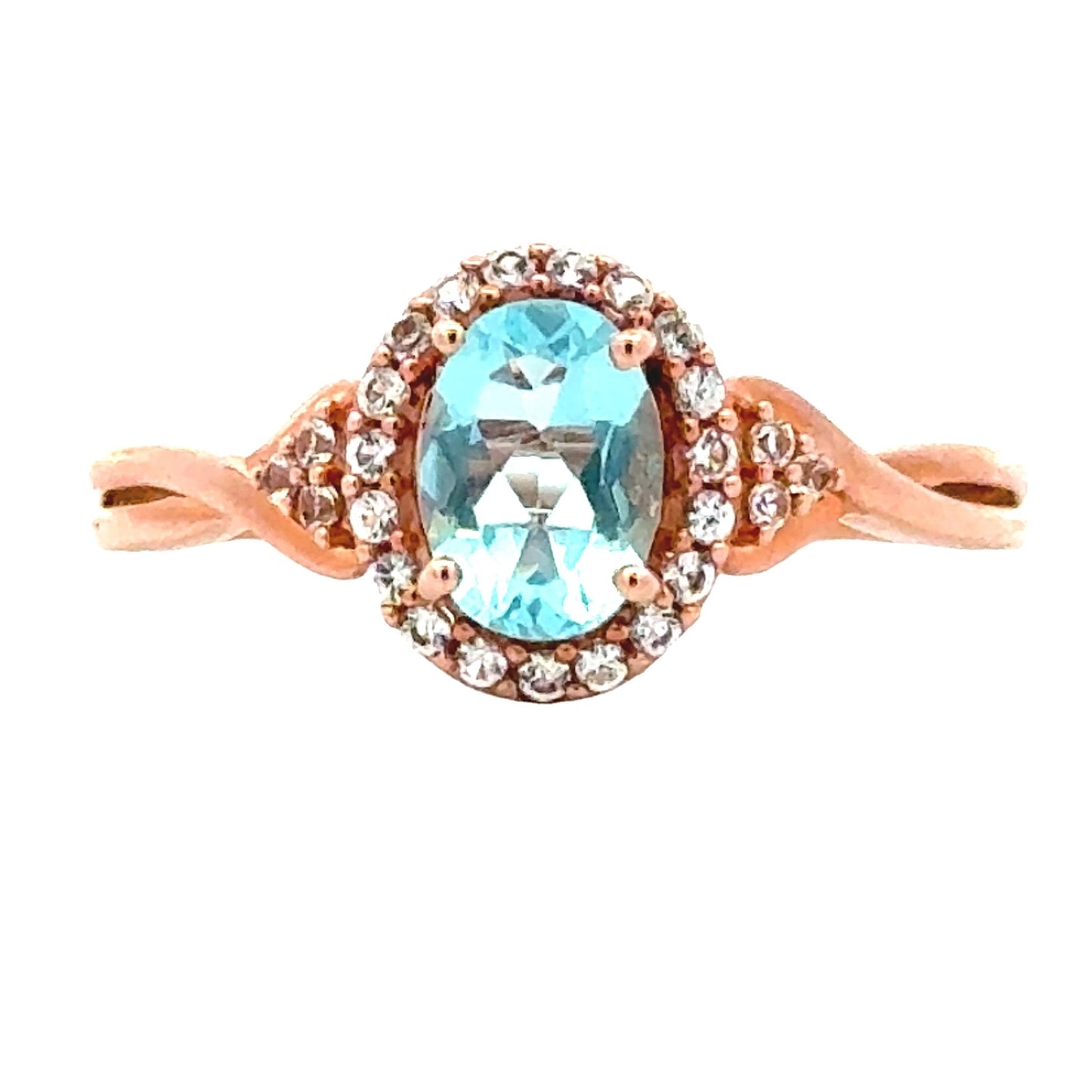 Anillo de Acuamarina y Zafiro Creado en Oro Rosa de 10KT