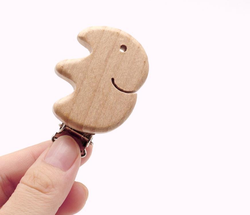 Premium Beech Wood Pacifier Clip - Cute Elephant & Heart Design