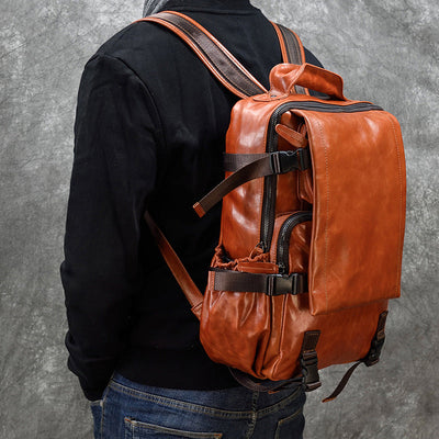 Premium Cowhide Flip Shoulder Laptop Backpack