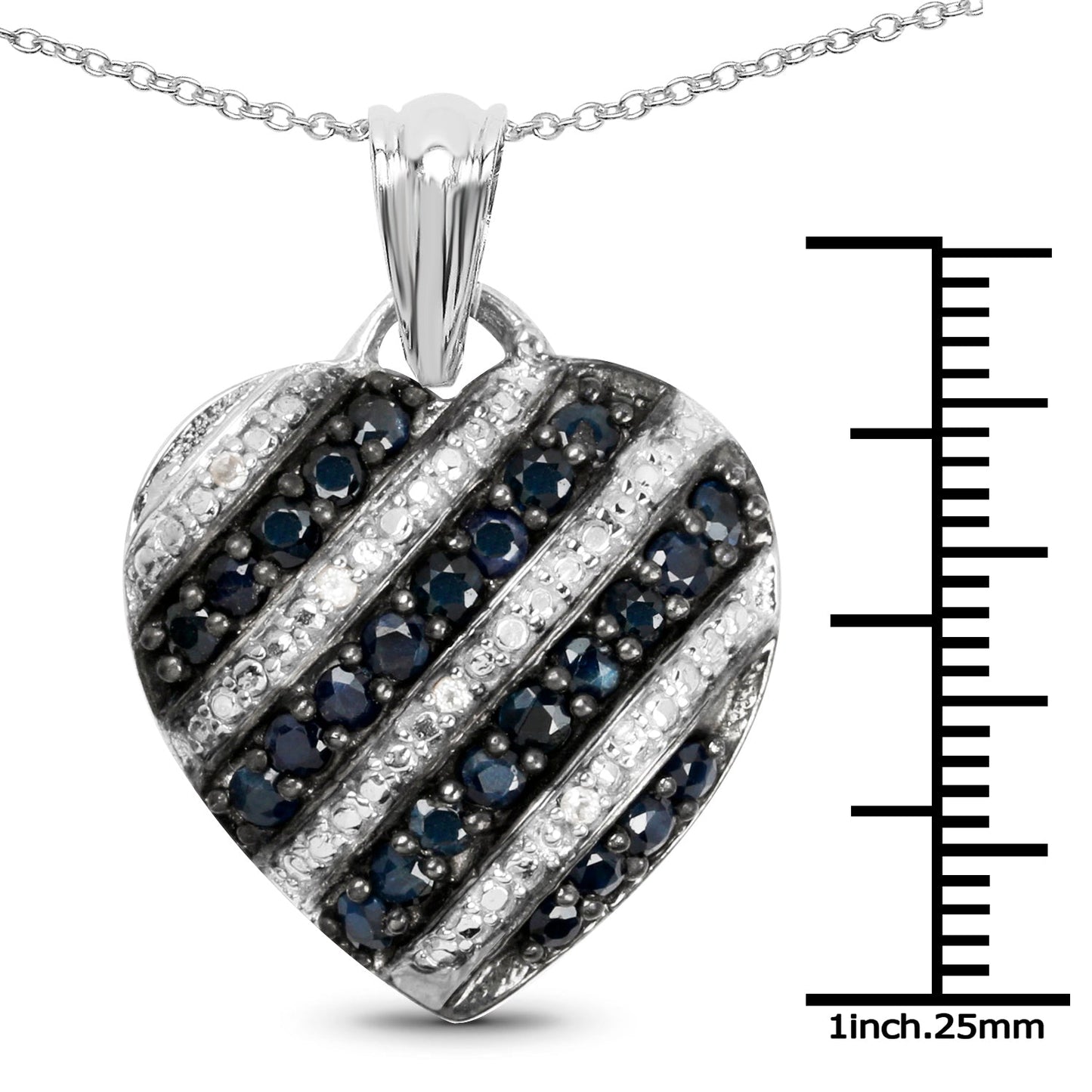1.55 Carat Genuine Blue Sapphire & White Topaz Pendant in Sterling Silver