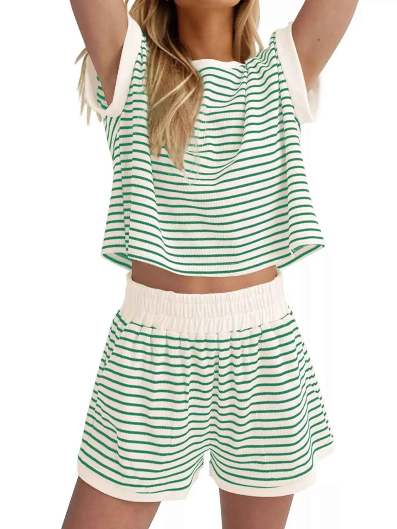 Striped Chic Plus Size Top & Shorts Set