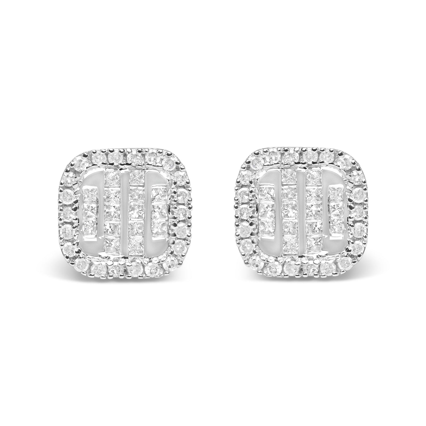 Boucles d'oreilles en or blanc 10K avec diamants en halo invisibles