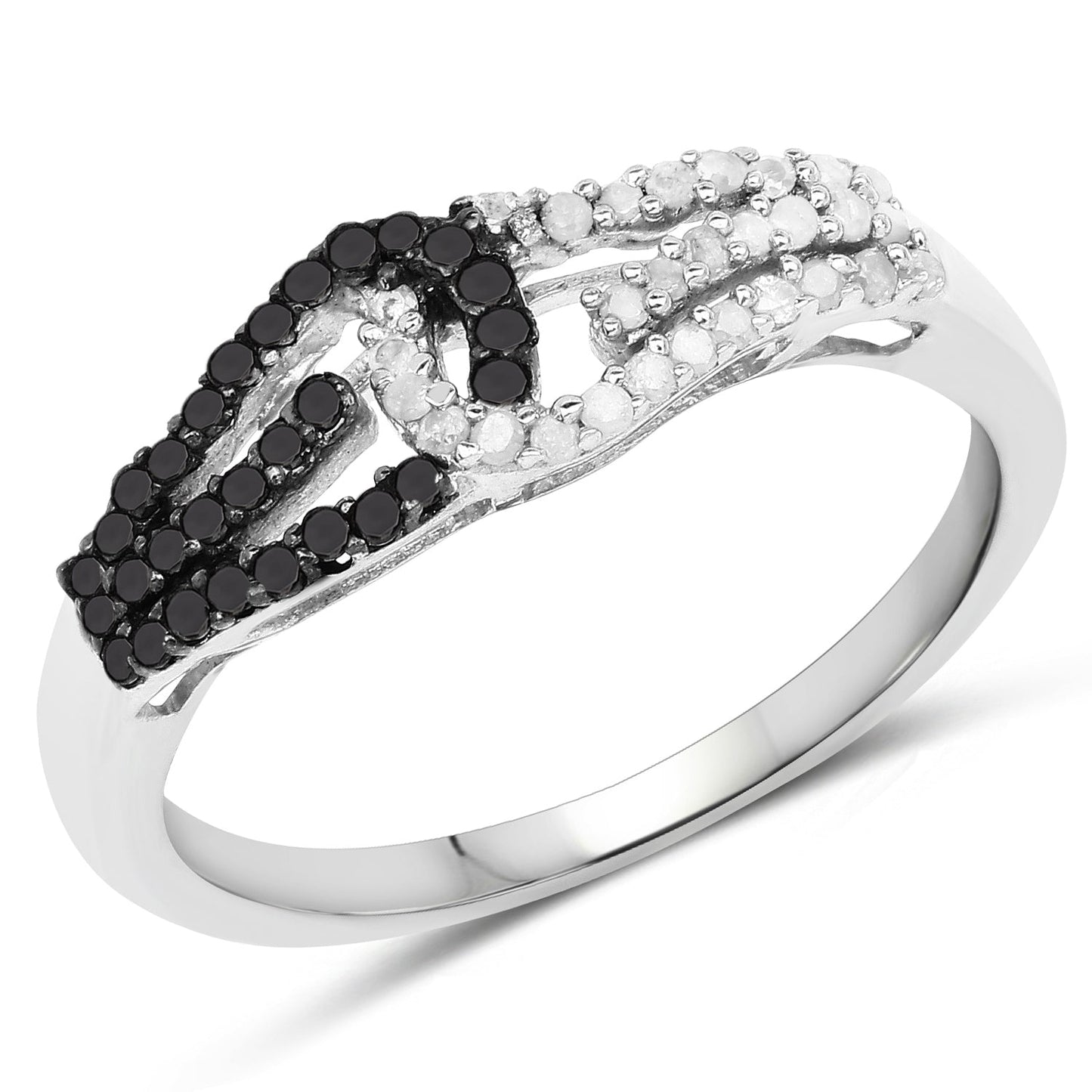 0.33 Carat Genuine White and Black Diamond Sterling Silver Ring