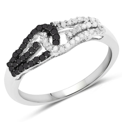 0.33 Carat Genuine White and Black Diamond Sterling Silver Ring