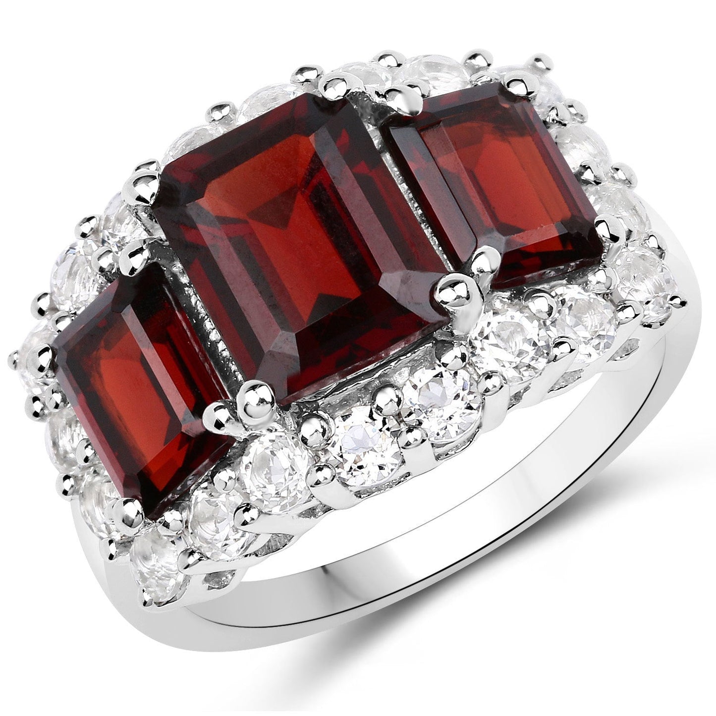 Bague en argent sterling avec grenat de 6,55 carats et topaze blanche