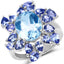 6.52 Carat Blue Topaz & Tanzanite Sterling Silver Engagement Ring