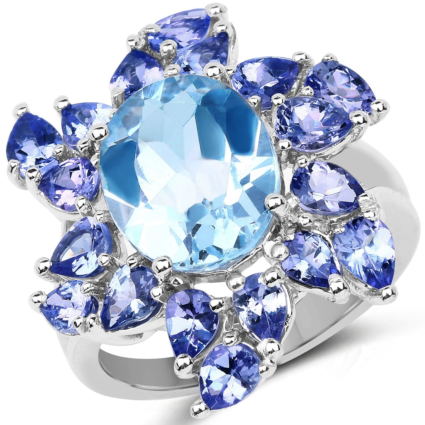 6.52 Carat Blue Topaz & Tanzanite Sterling Silver Engagement Ring