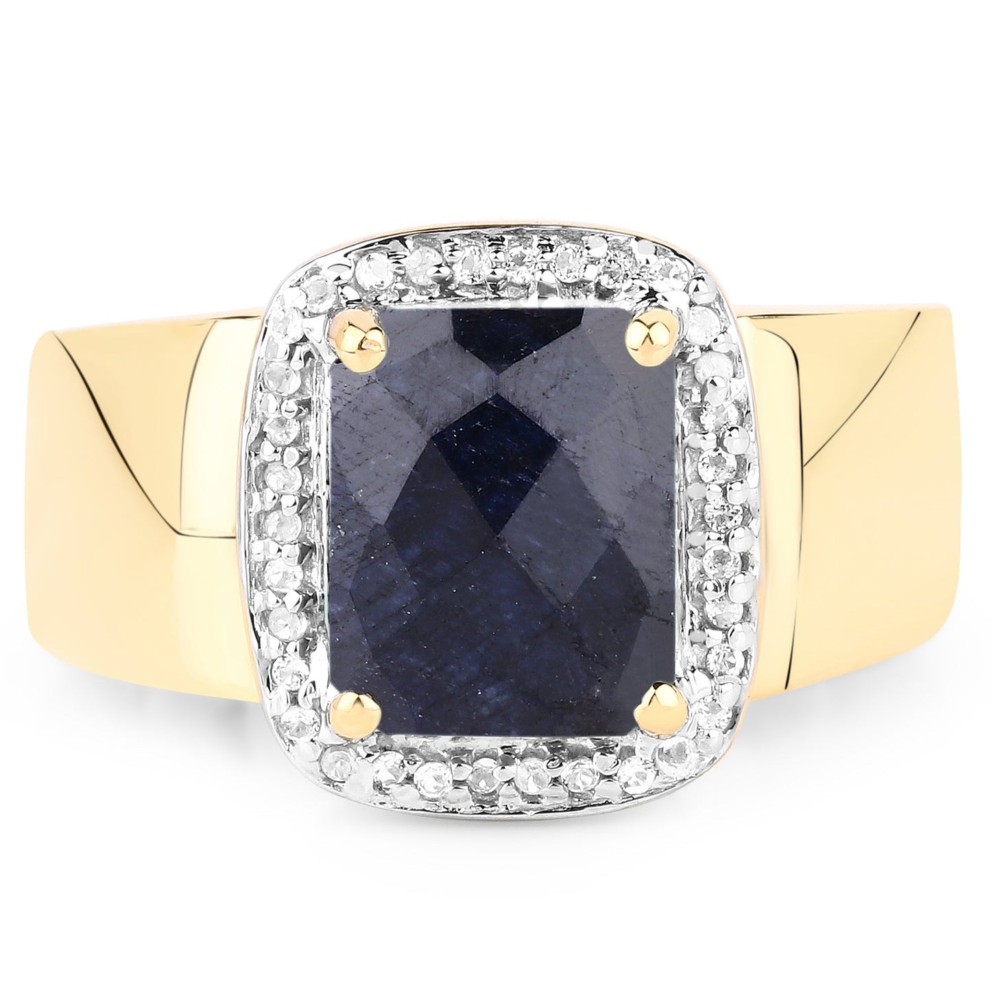 14K Yellow Gold Plated Dyed Sapphire & White Topaz Halo Ring