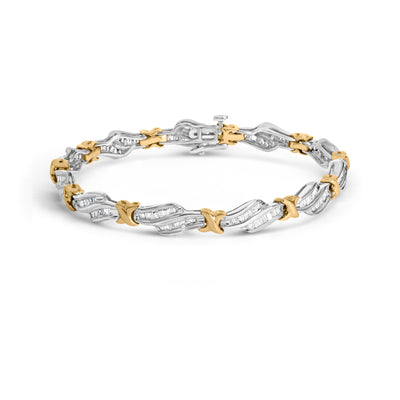 Bracelet en or bicolore 10k avec diamants baguette - 7"