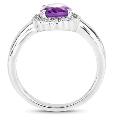 1.68 Carat Amethyst & White Topaz Sterling Silver Engagement Ring