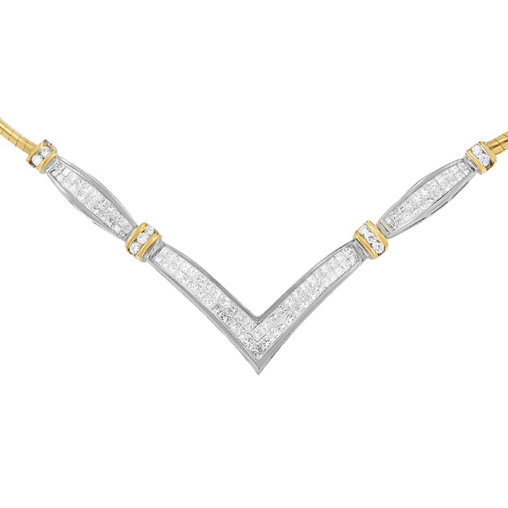 14K Gold Diamond 'V' Shape Statement Necklace - 2.00 Cttw