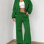Ensemble de Veste Zippée en Couleur Unie et Pantalons à Jambes Larges